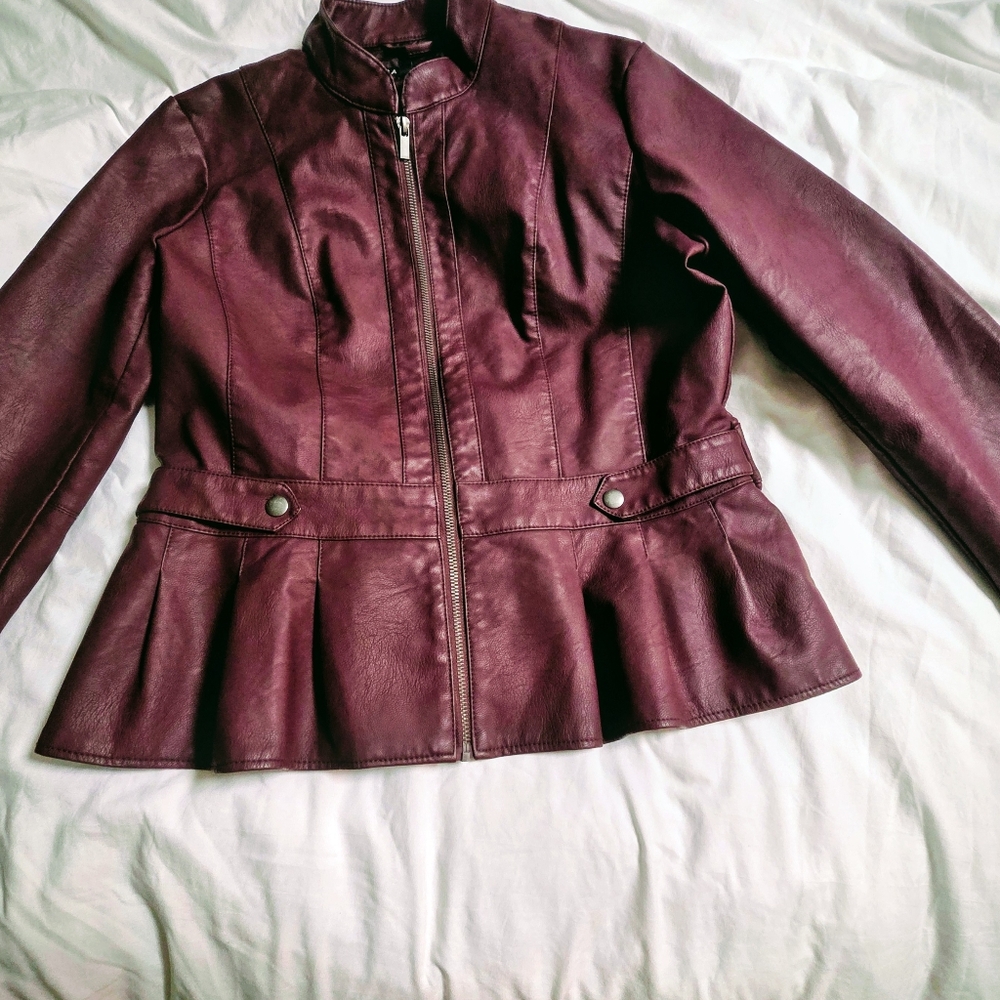 Baccini Women's Burgundy Faux Leather Jacket